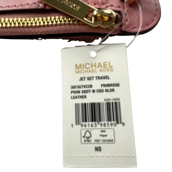 NWT Michael Kors Women Jet Set Travel Phone Crossbody Pink MK Logo Canvas Travel - Picture 6 of 8